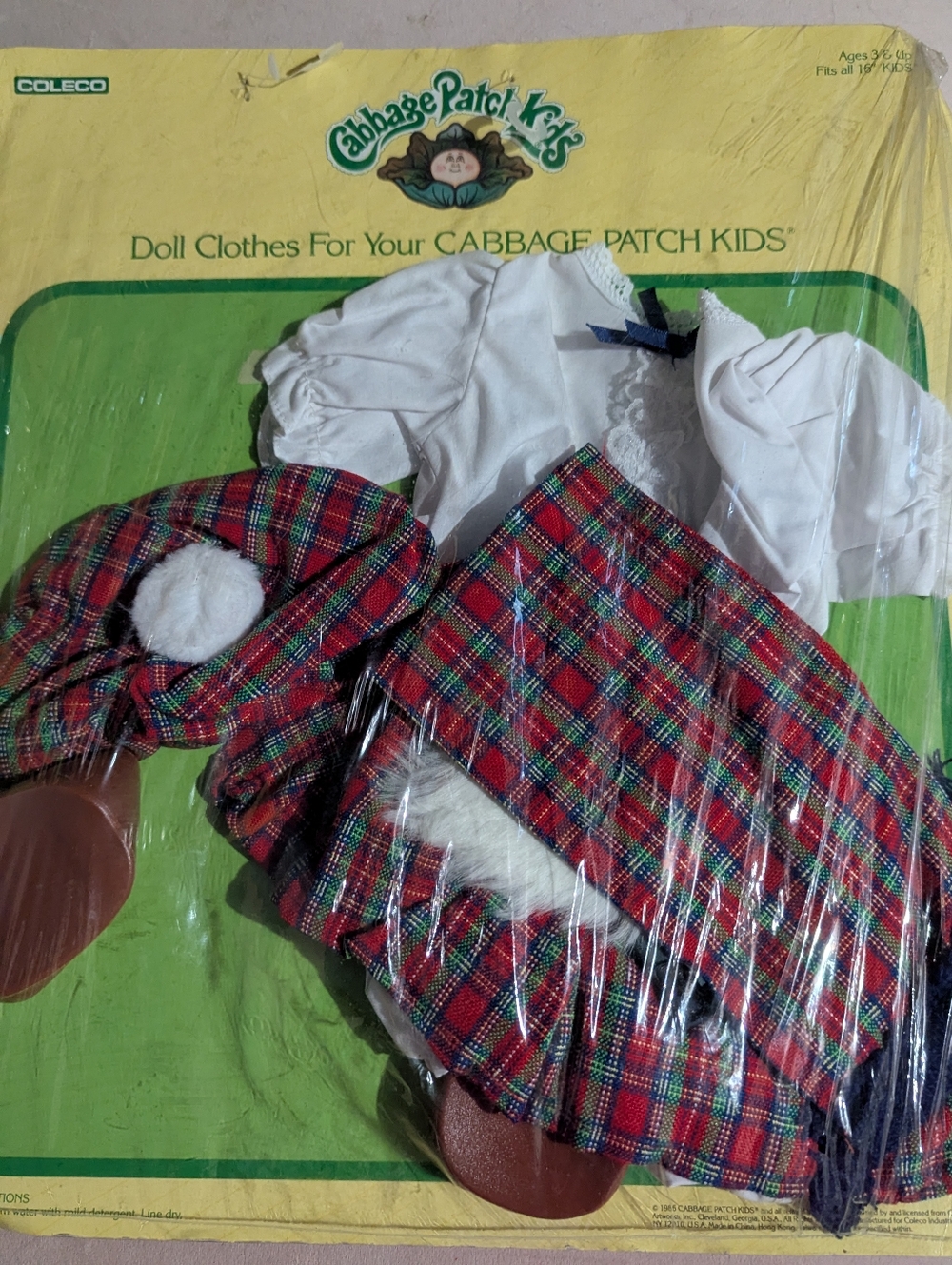 Cabbage Patch Kids Plaid Holiday Outfit - Red Plaid Dress & Hat Scottish